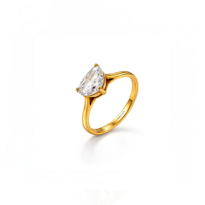 Solitaire Heart Crystal Teardrop Ring