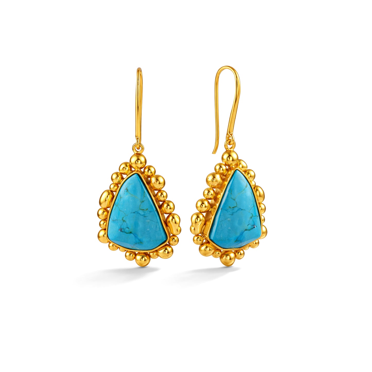 Gold Plated Natural Turquoise Pebble Drop Earrings