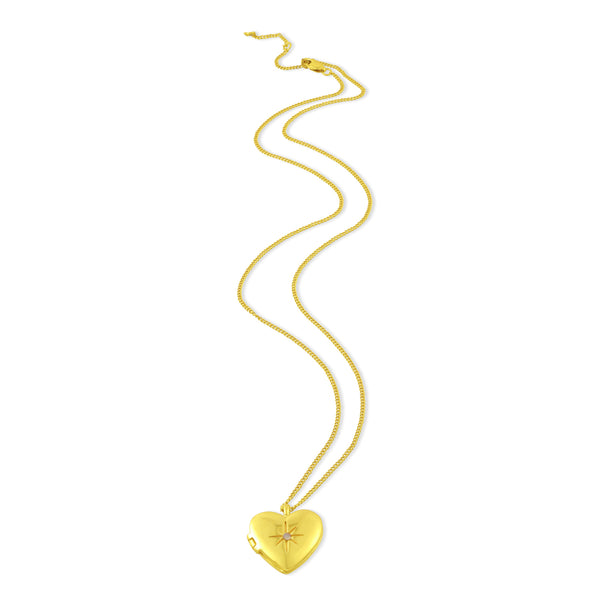 Star Heart Photo Locket Necklace (Water Resistance Premium Plating)