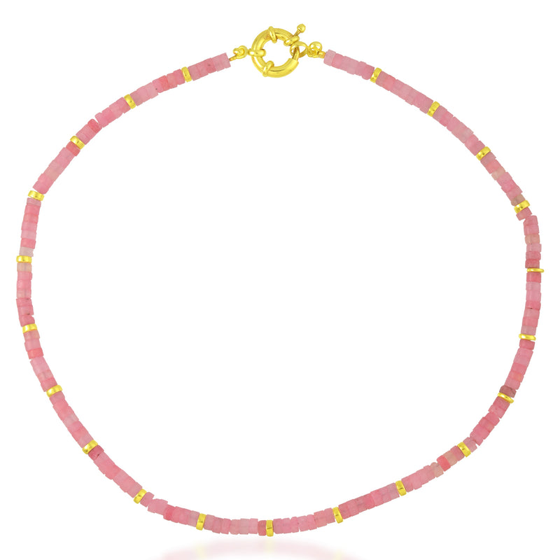 Pink Jade Tier Beaded Necklace (Water Resistance Premium Plating)