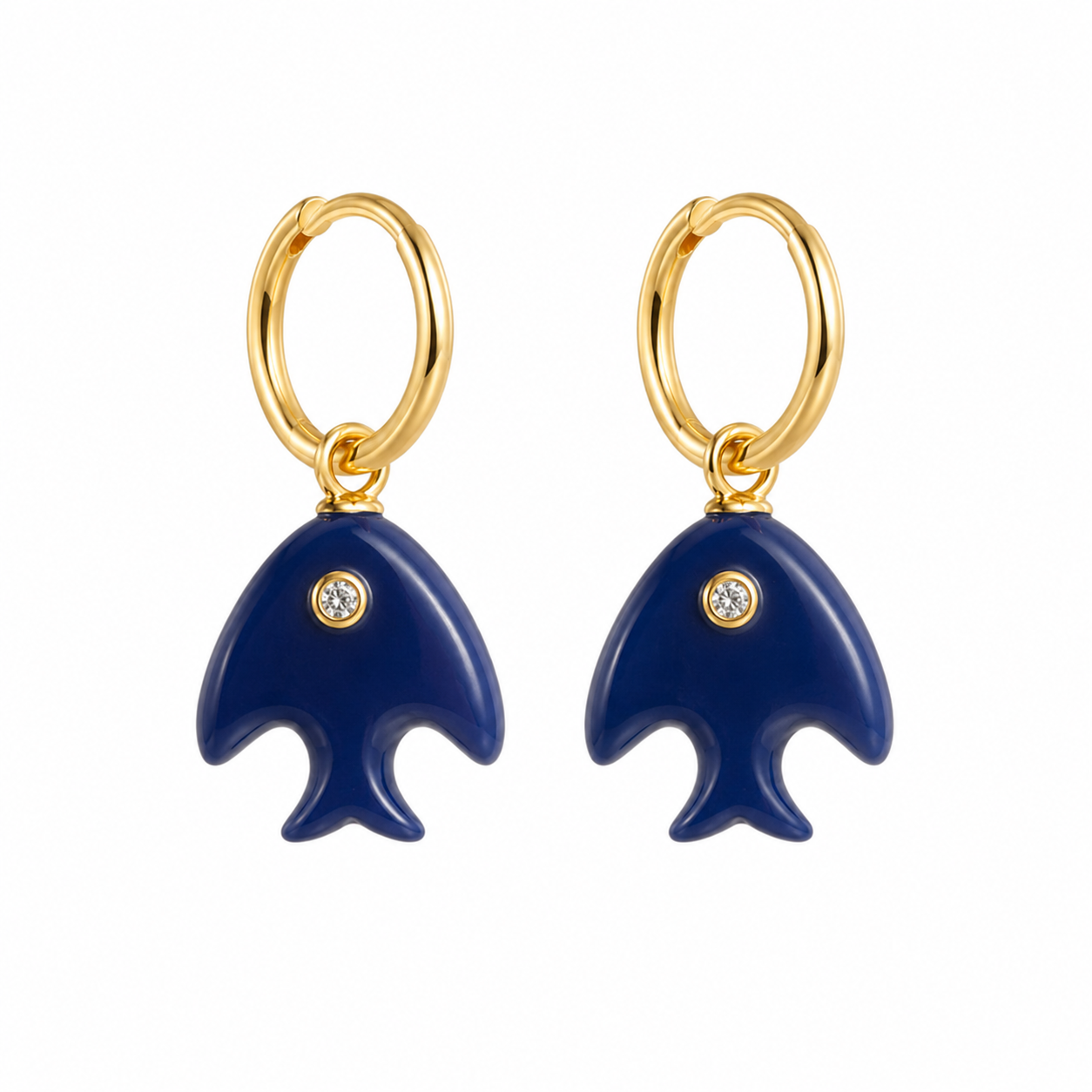 Deep Blue Fish Echo Huggies Earrings In 925 Sterling Silver