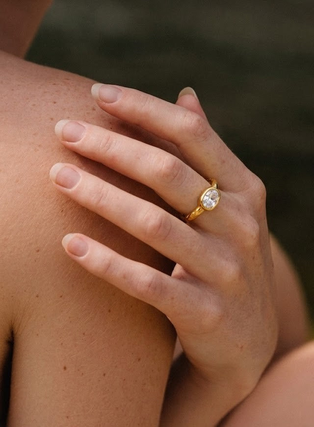 Crystal Drop 92.5 Sterling Silver Adjustable Ring