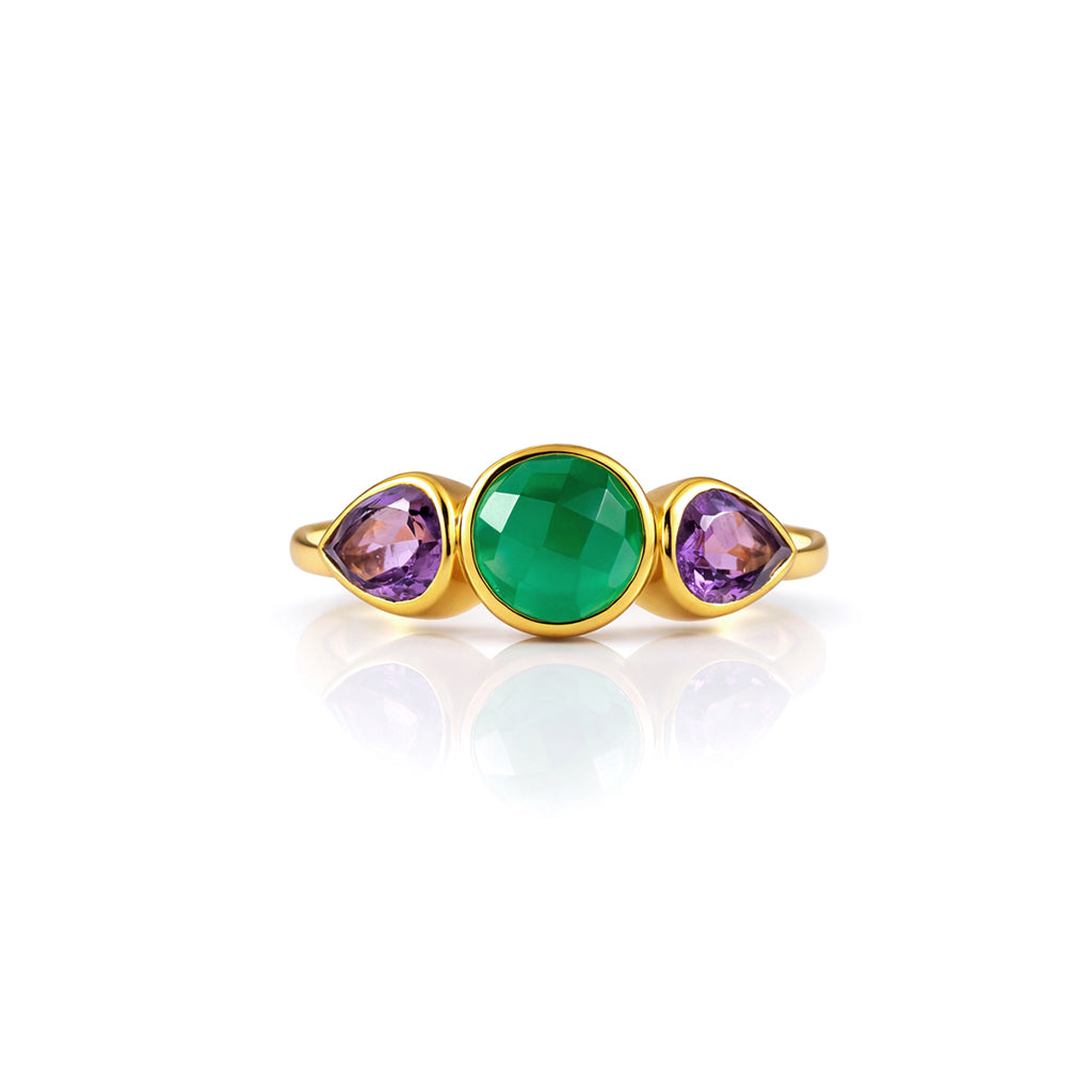 Green Onyx & Amethyst Multi Stone Ring
