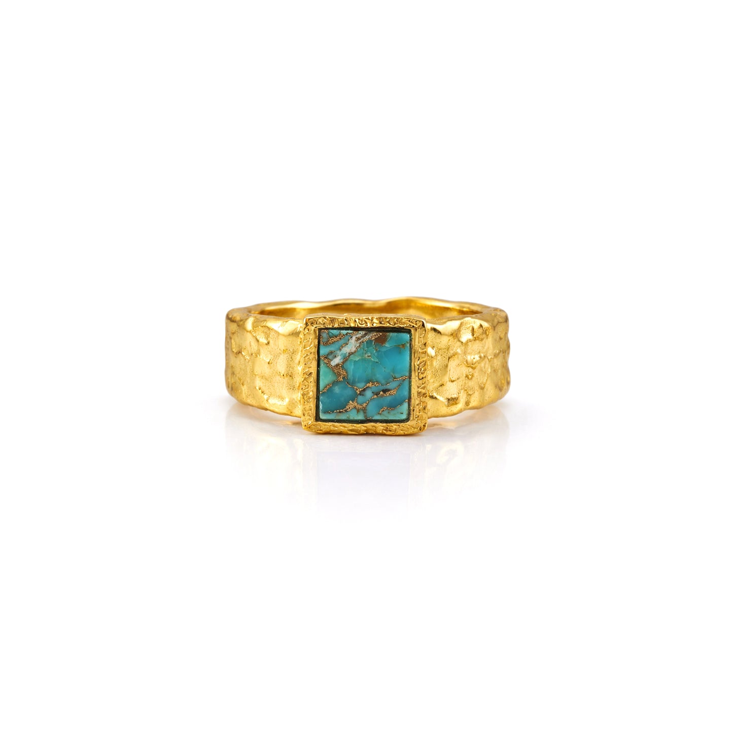 Unisex Turquoise Cushion Textured Statement Ring