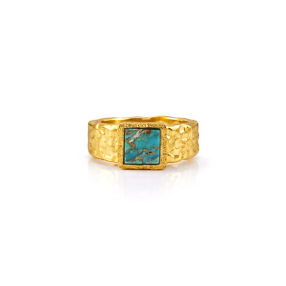 Unisex Turquoise Cushion Textured Statement Ring