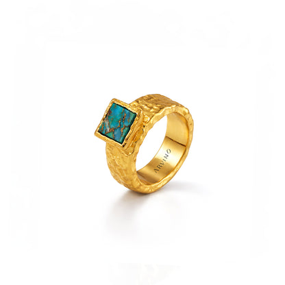 Unisex Turquoise Cushion Textured Statement Ring