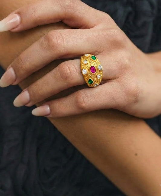 Multi Stone Textured Band 92.5 Sterling Silver Ring