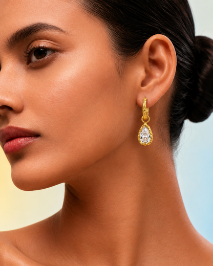 Teardrop Crystal Hoop Earrings in 92.5 Sterling Silver