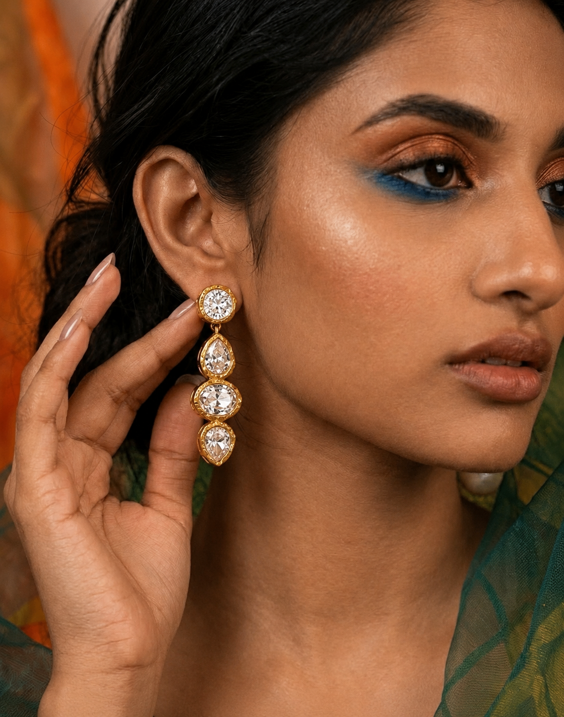 Crystal Trio Drop Statement Earrings