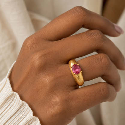 Pink Tourmaline Textured Statement Ring
