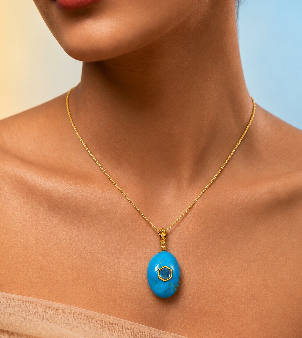 Turquoise, Blue Topaz & Sapphire Pendant Necklace