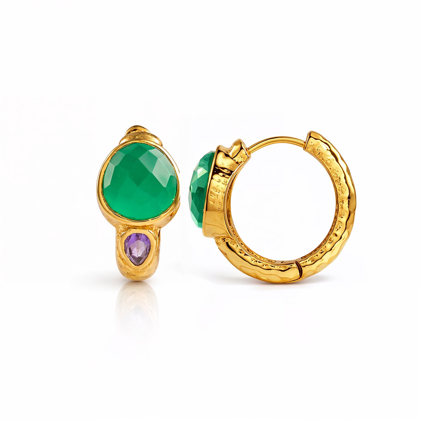 Green Onyx & Amethyst 92.5 Sterling Silver Hoop Earrings