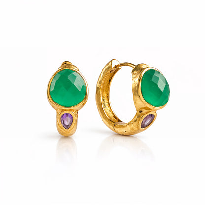 Green Onyx & Amethyst 92.5 Sterling Silver Hoop Earrings