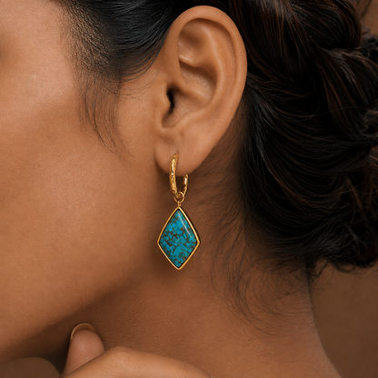 Turquoise Mineral Huggie Earrings