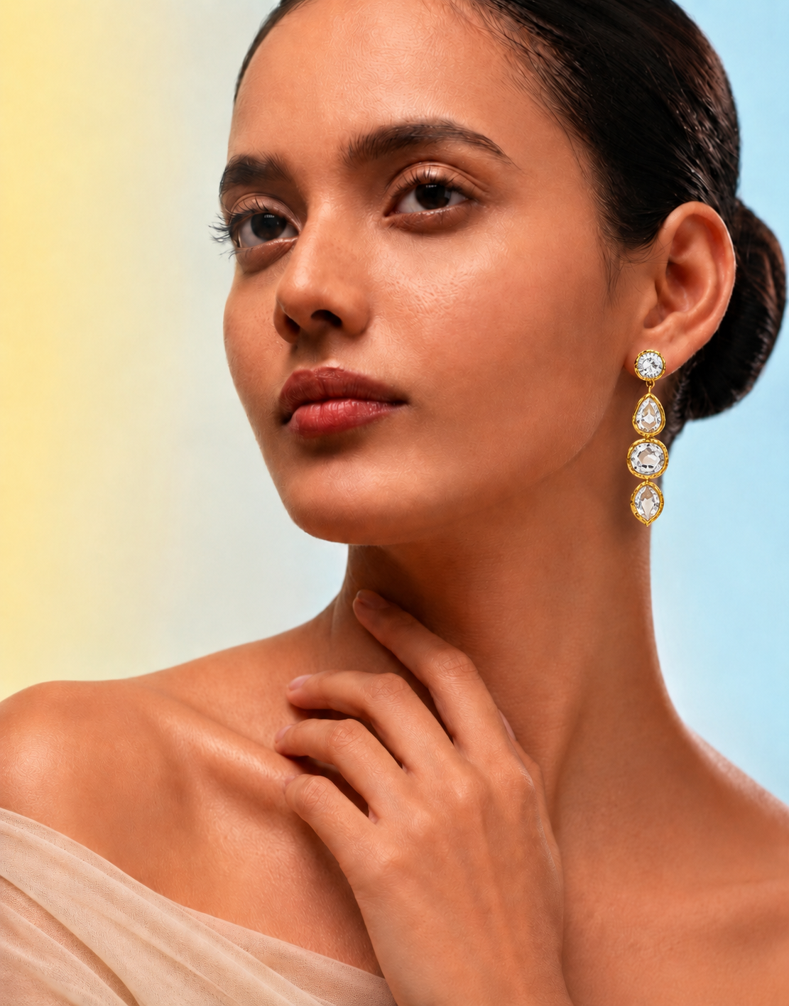 Crystal Trio Drop Statement Earrings