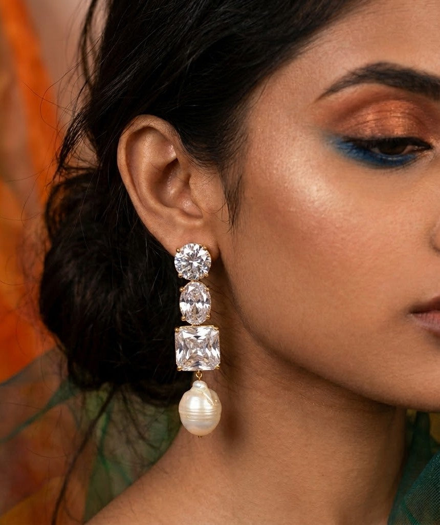 Crystal & Baroque Pearl Drop Earrings