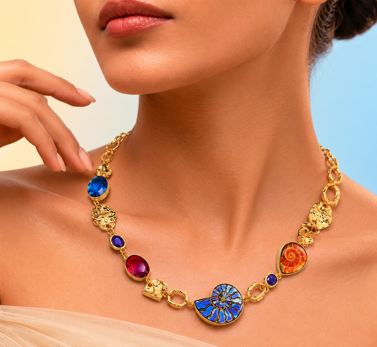 Ammonite & Gemstone Link Necklace