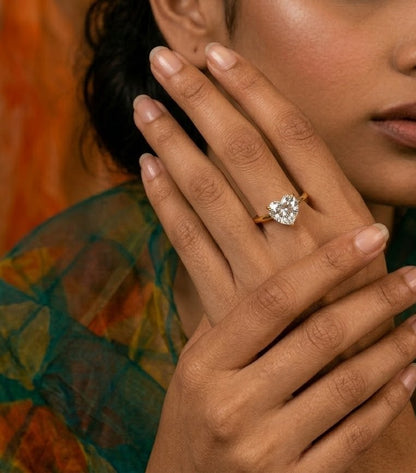 Solitaire Heart Crystal Teardrop Ring