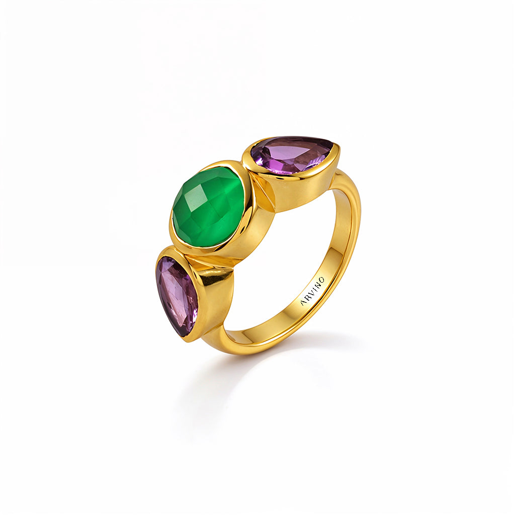 Green Onyx & Amethyst Multi Stone Ring