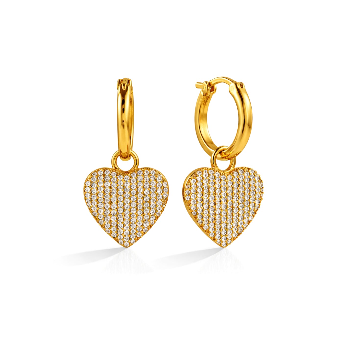 Gold Plated Crystal Pavé Heart Charm 92.5 Sterling Silver Hoop Earrings