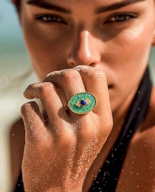Natural Turquoise and Lapis Evil Eye Ring