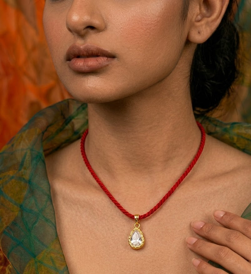 Teardrop Crystal Cord Necklace in 92.5 Sterling Silver