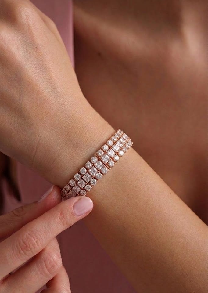 Rose Gold Double Row Crystal Tennis Bracelet