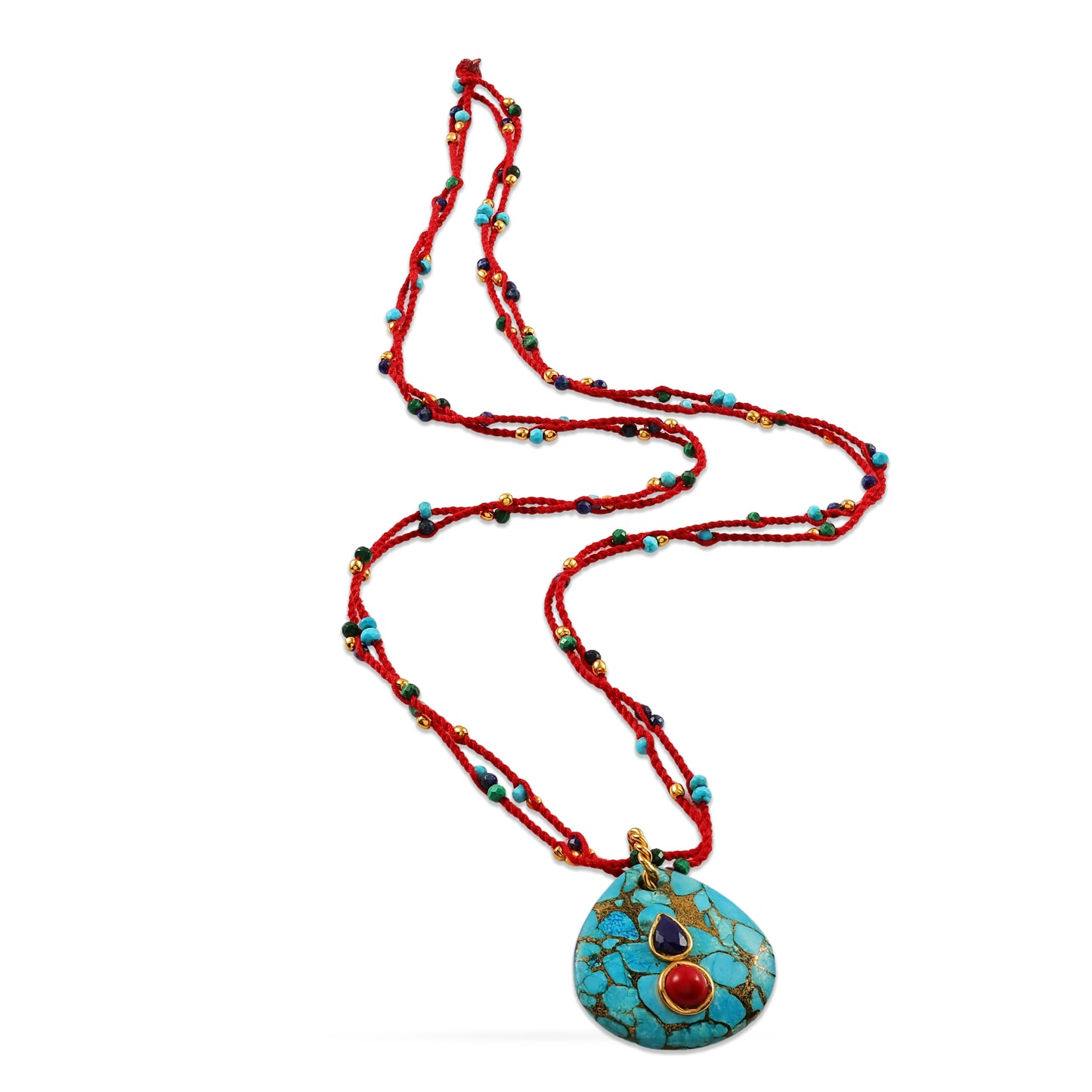 Crimson Turquoise Cord Pendant Necklace