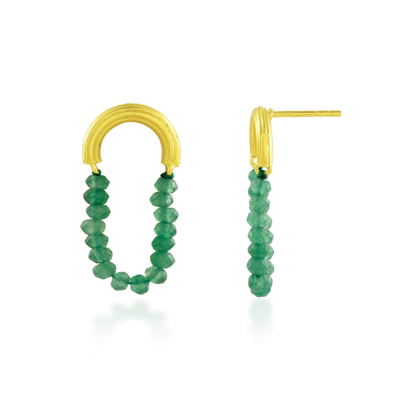 Green Jade Beaded Earrings (Water Resistance Premium Plating)