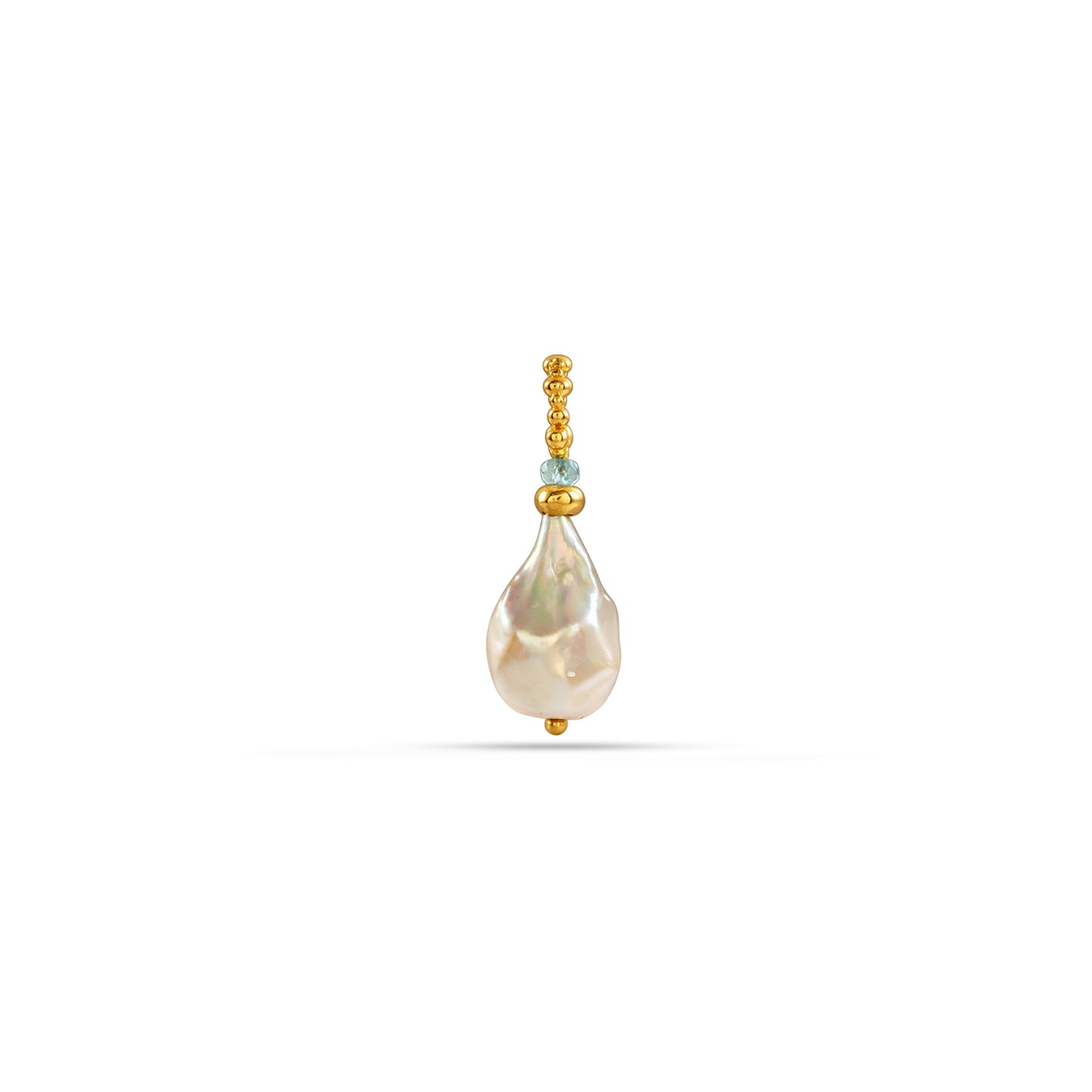 Pearl earring with gold accents on a white background
