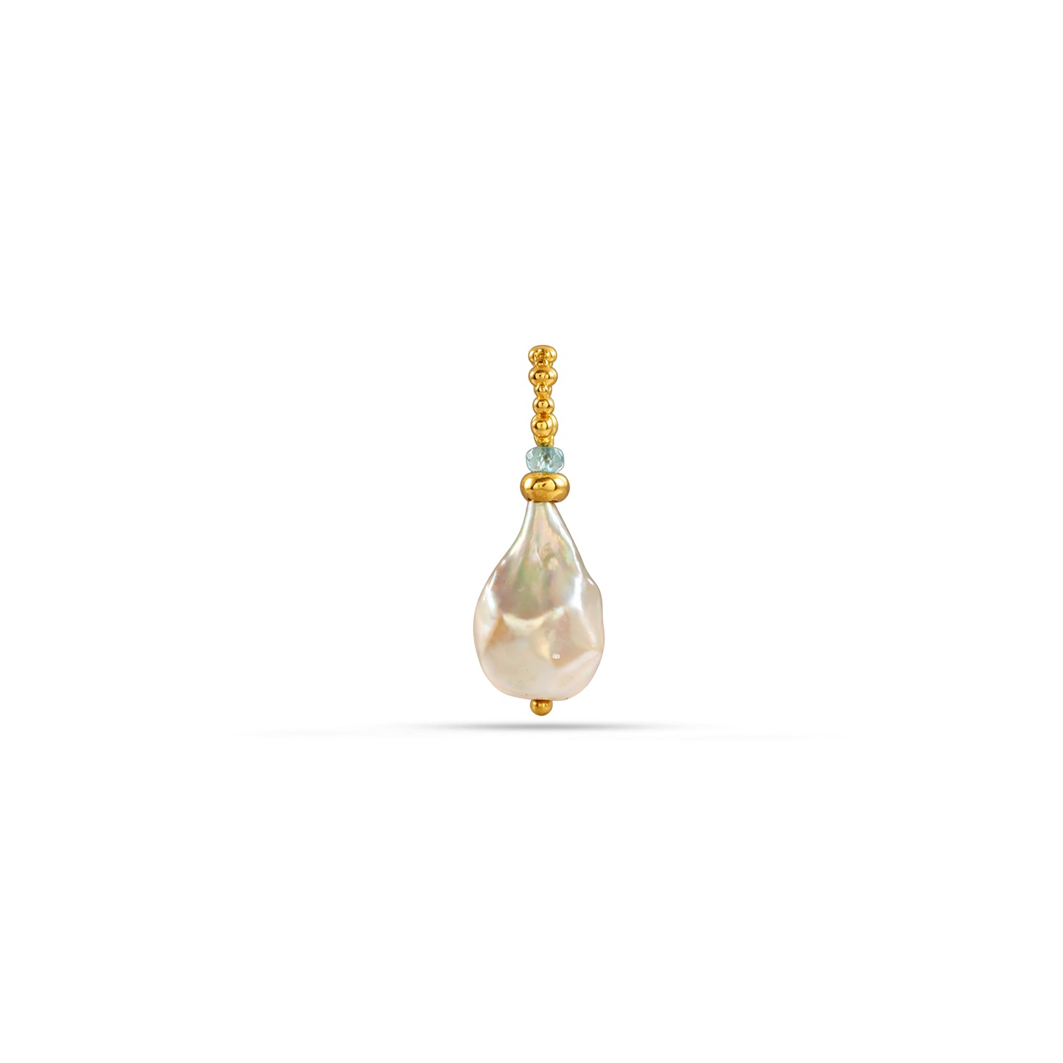 Pearl earring with gold accents on a white background