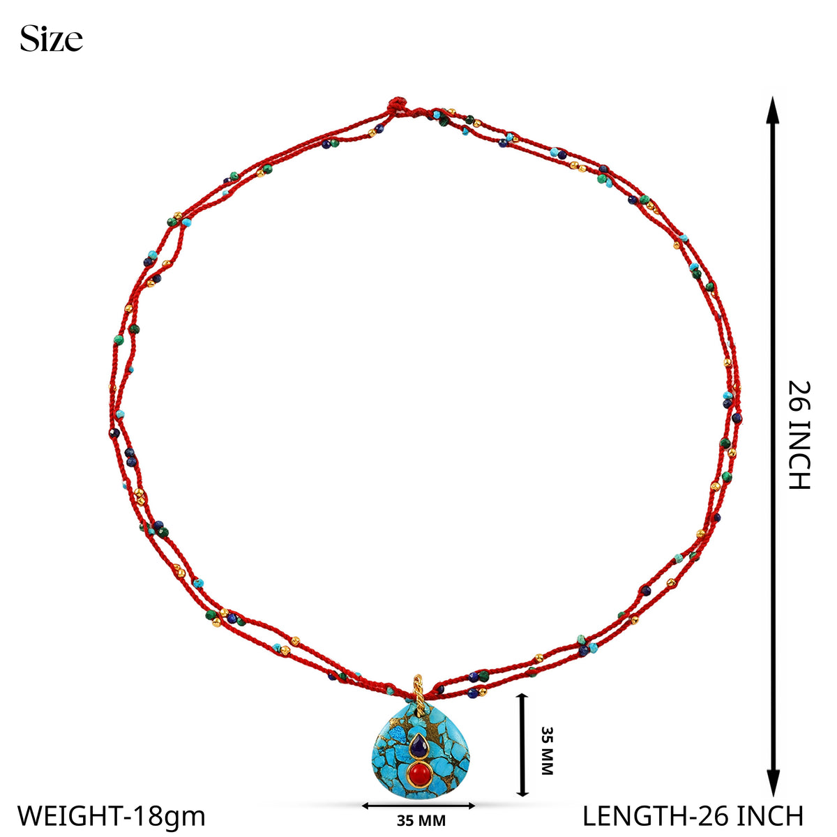 Crimson Turquoise Cord Pendant Necklace