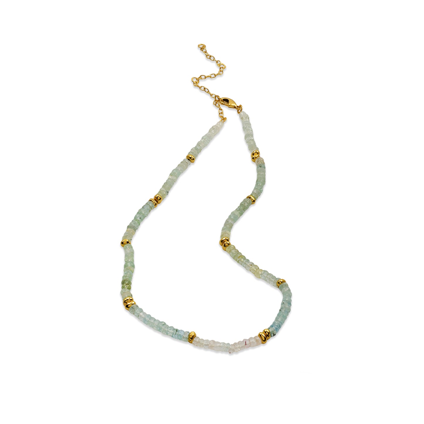 Aquamarine Beaded Gold Accent Necklace