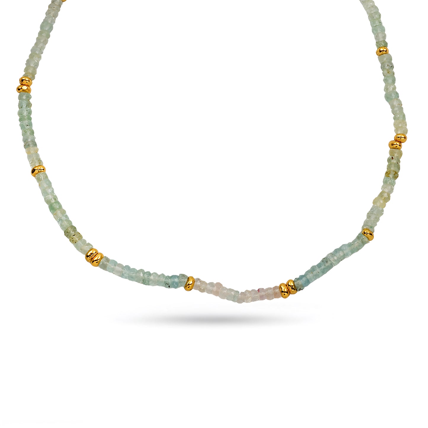 Aquamarine Beaded Gold Accent Necklace