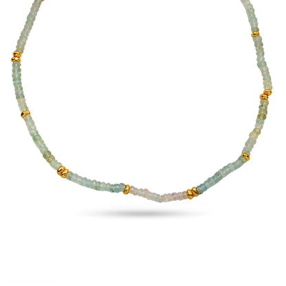 Aquamarine Beaded Gold Accent Necklace