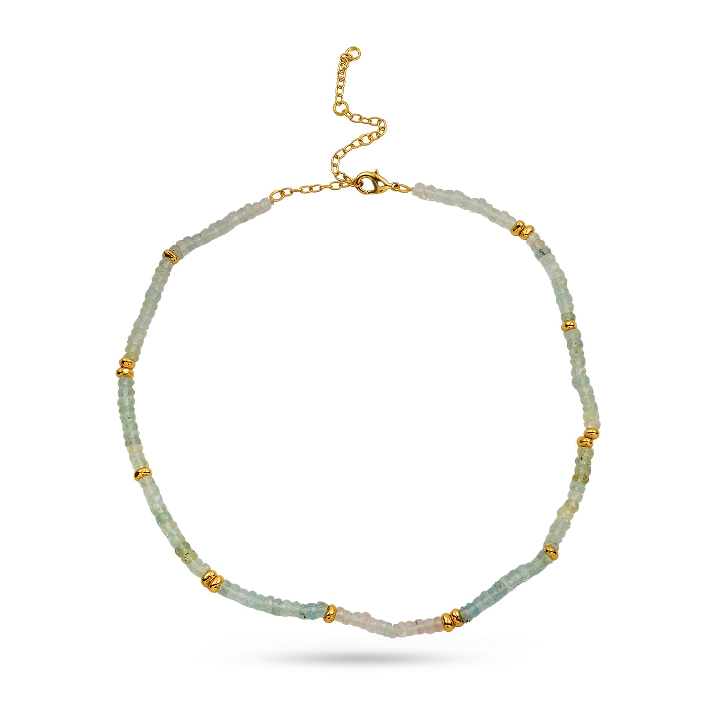 Aquamarine Beaded Gold Accent Necklace