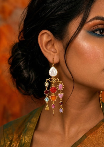 Multi Gem Asymmetrical Earrings