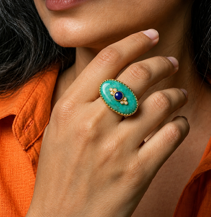 Natural Turquoise and Lapis Evil Eye Ring