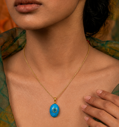 Turquoise, Blue Topaz & Sapphire Pendant Necklace