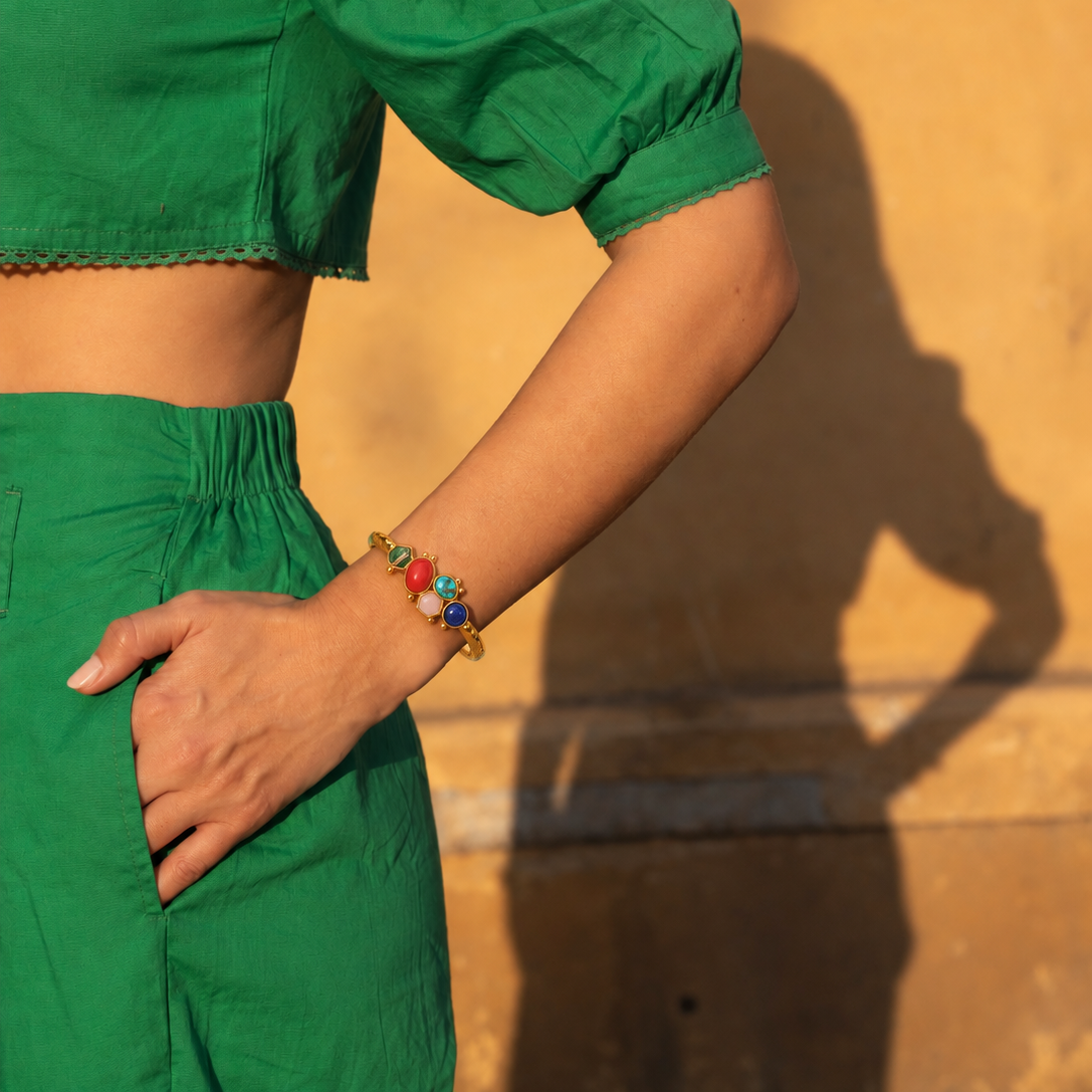 Multicolour Stone Sculptural Cuff