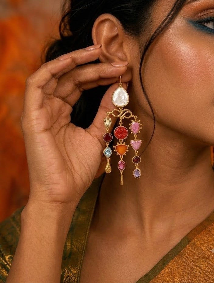 Multi Gem Asymmetrical Earrings