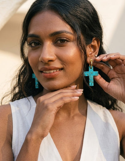Turquoise Faith Cross Earrings