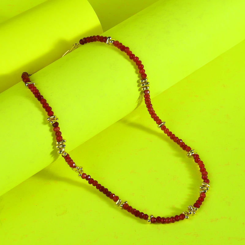Pink Jade Beaded Necklace (Water Resistance Premium Plating)