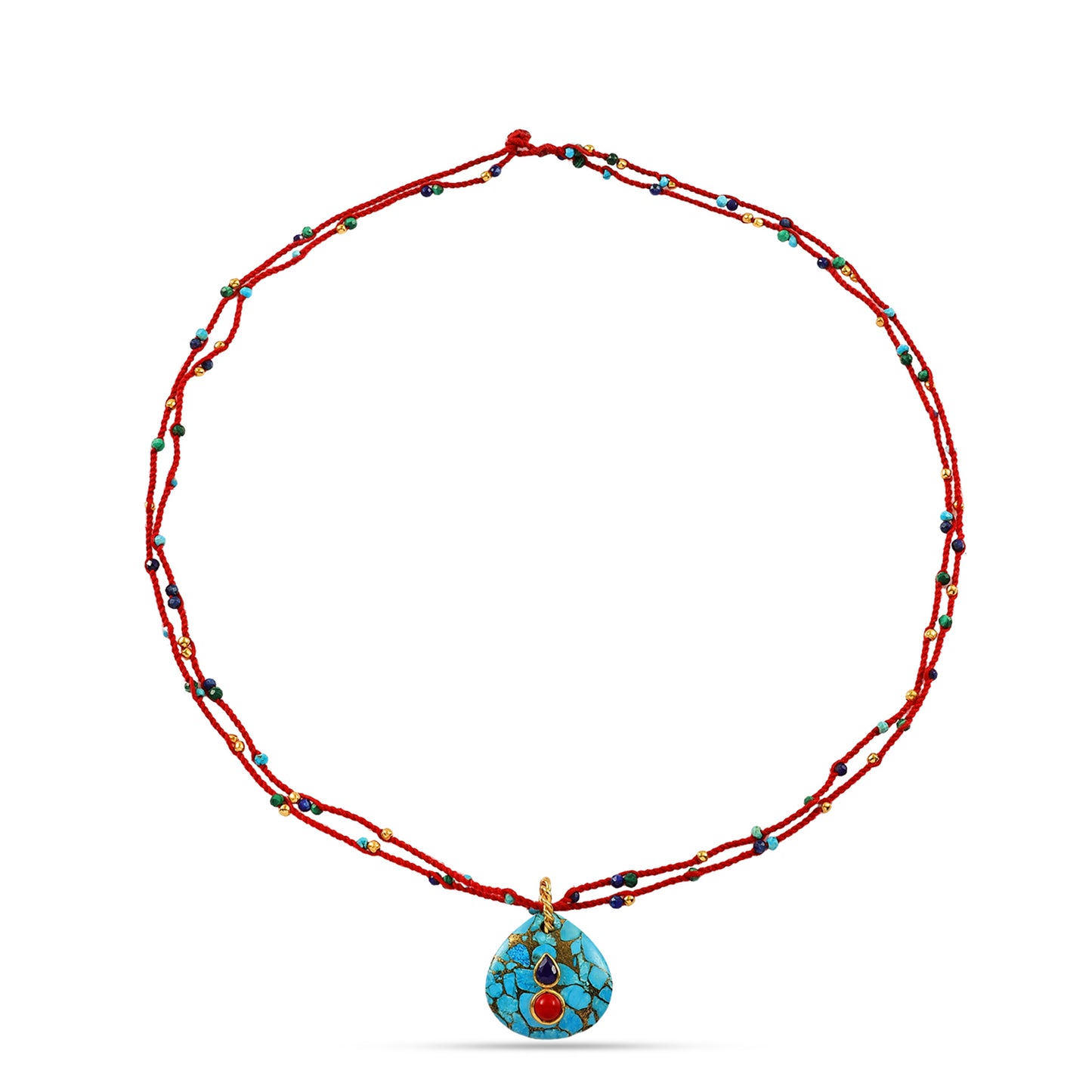 Crimson Turquoise Cord Pendant Necklace