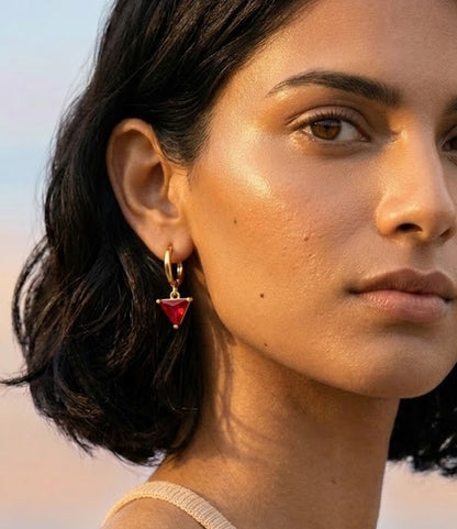 Crimson Drop Huggies Earrings In 925 Sterling Silver