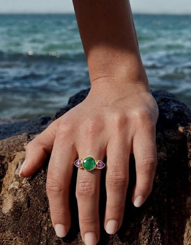 Green Onyx & Amethyst Multi Stone Ring