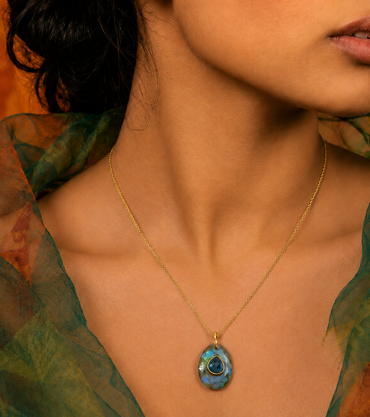 Labradorite & Blue Topaz Pendant Necklace