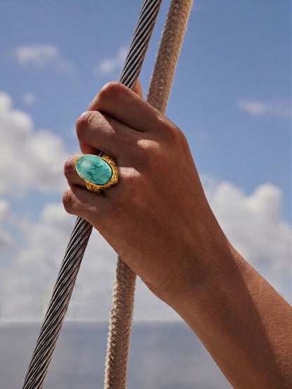 Gold Plated Oval Turquoise Cocktail Ring