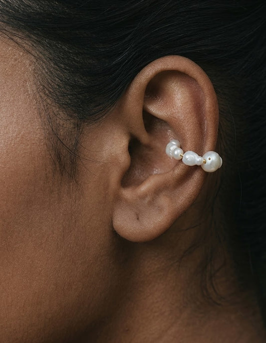 Baroque Pearl Weave Ear Cuff In 925 Sterling Silver ( Single Piece )