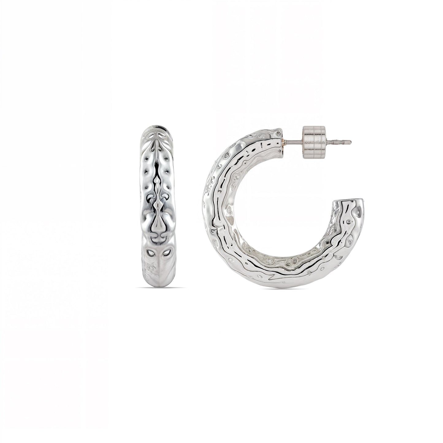 Etched Raw Silver Hoops Mini